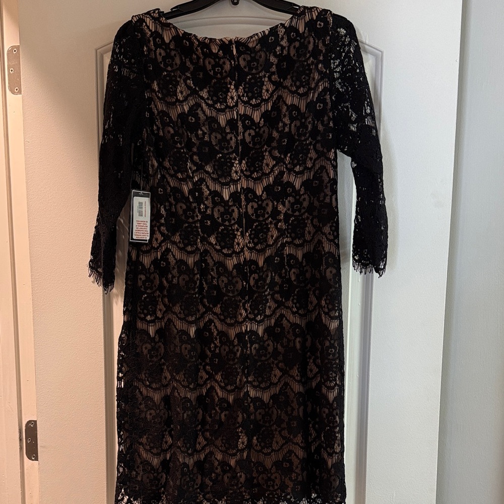 Jessica Howard Beautiful Black Lace Midi Dress with Nude Lining, NWT - Picture 6 of 8